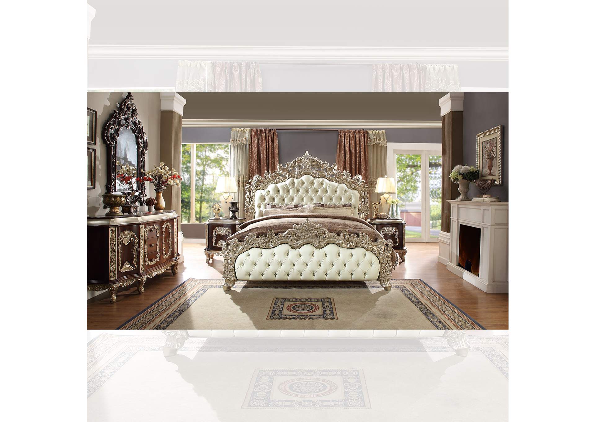 Metallic Silver 5 Piece Bedroom Set,Homey Design