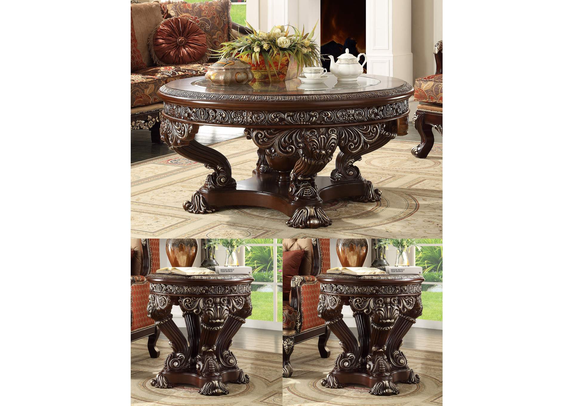 Metallic Silver 3 Piece Coffee Table Set,Homey Design