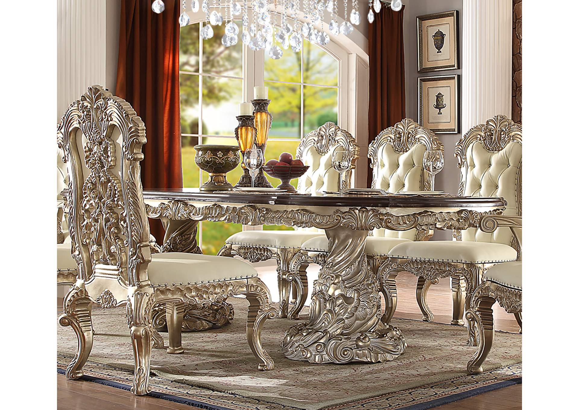Metallic Silver 9 Piece Dining Table Set,Homey Design