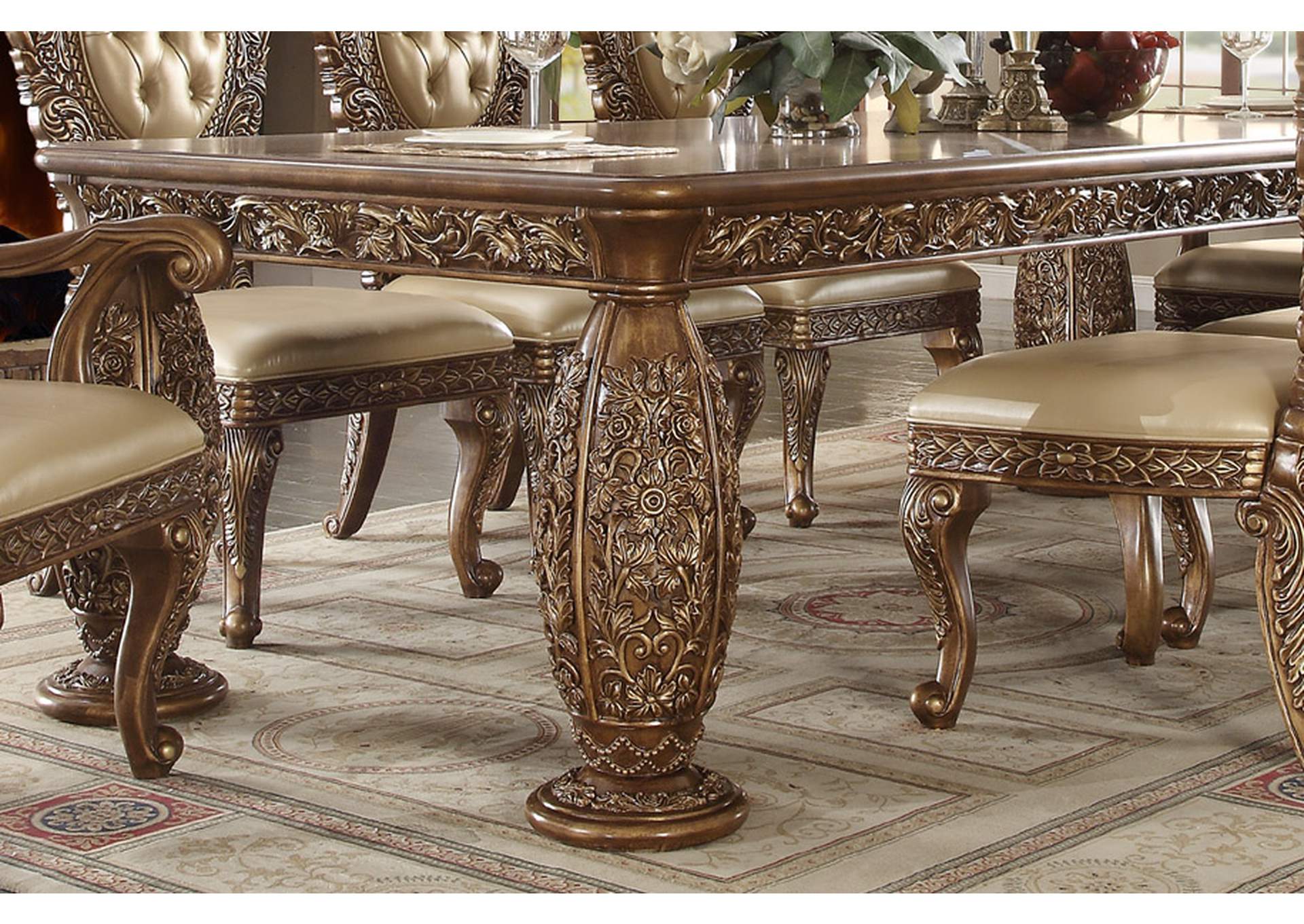 Metallic Antique Gold; Perfect Brown 7 Piece Dining Table Set,Homey Design