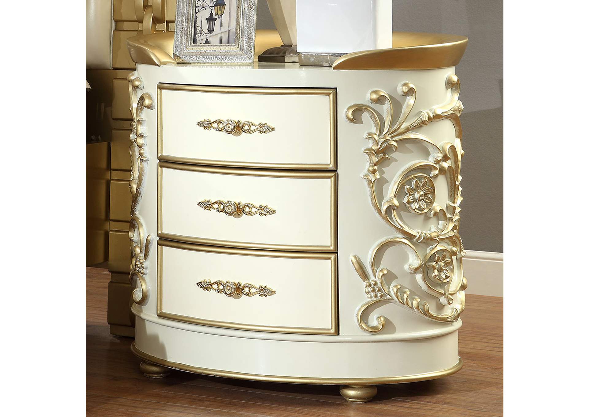 Ivory & Antique Gold Nightstand,Homey Design