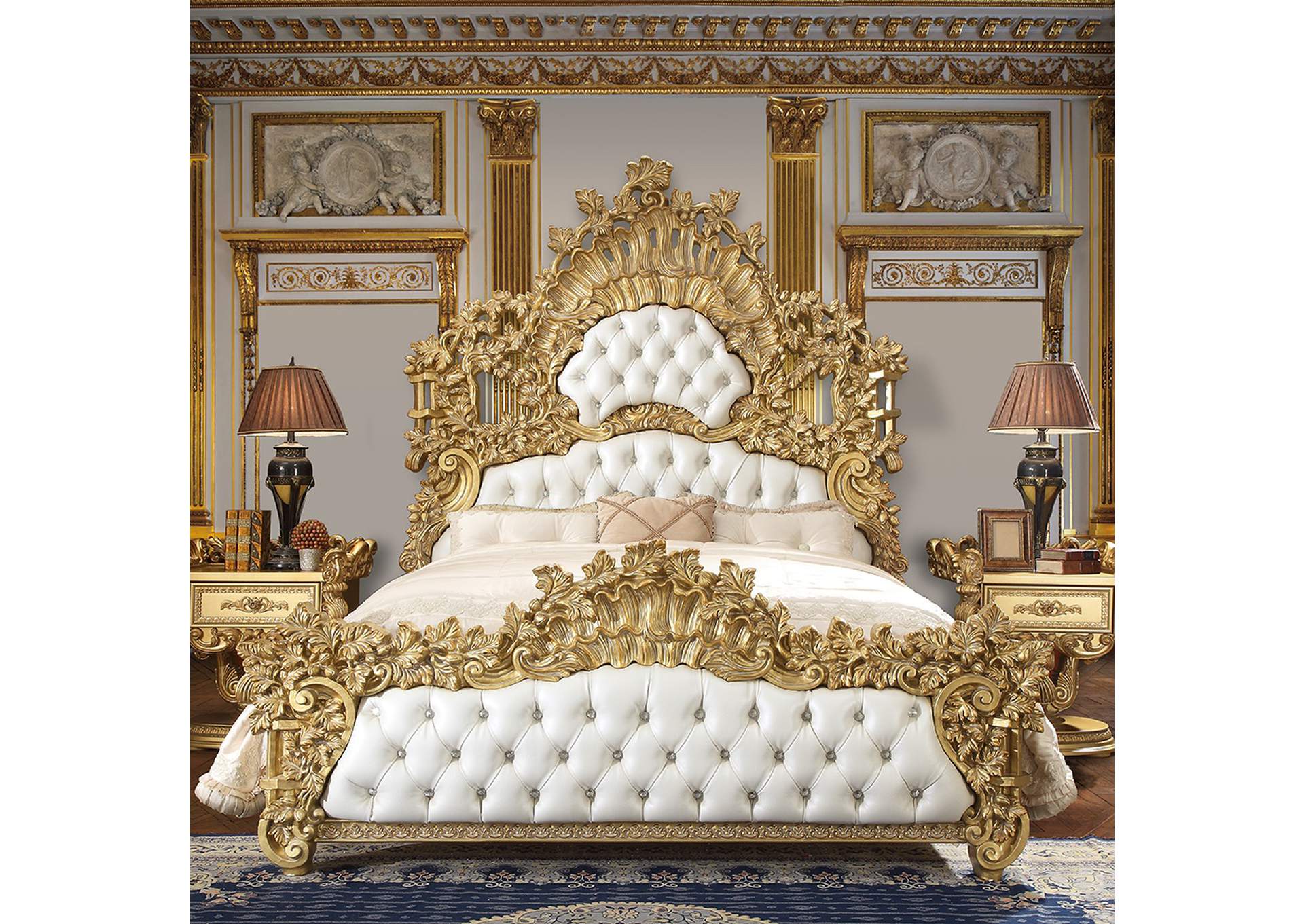 Metallic Bright Gold 5 Piece Bedroom Set,Homey Design