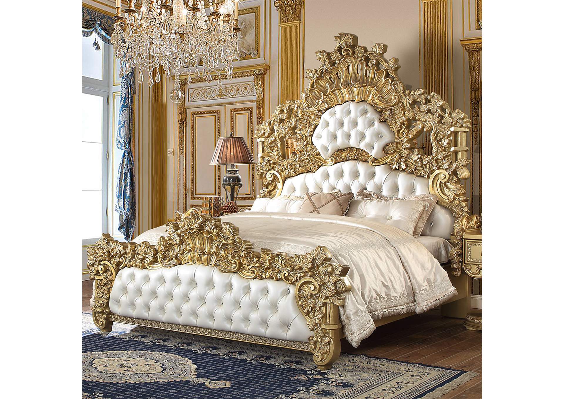 Metallic Bright Gold 5 Piece Bedroom Set,Homey Design