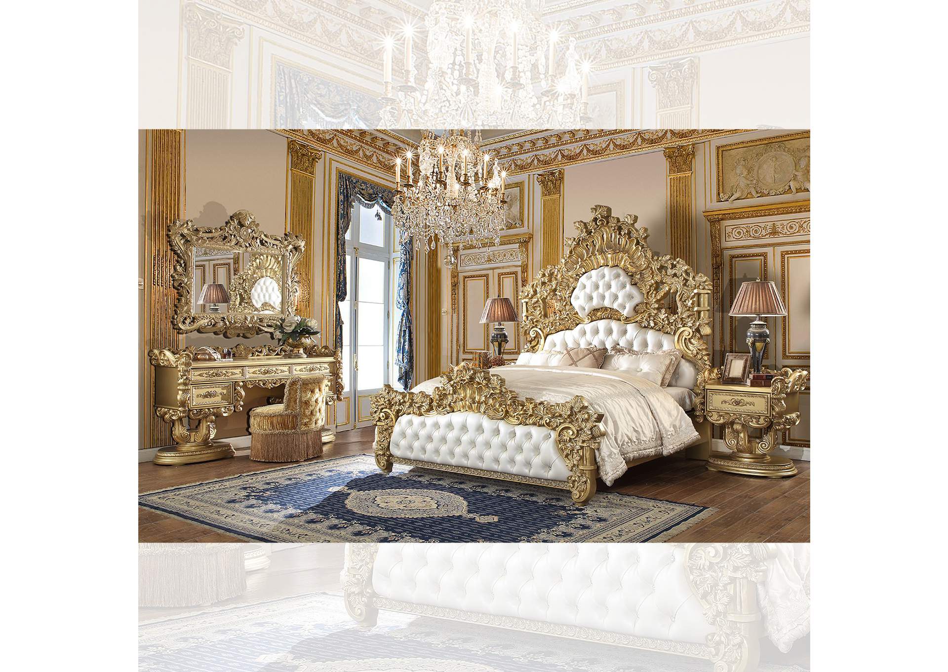 Metallic Bright Gold 5 Piece Bedroom Set,Homey Design