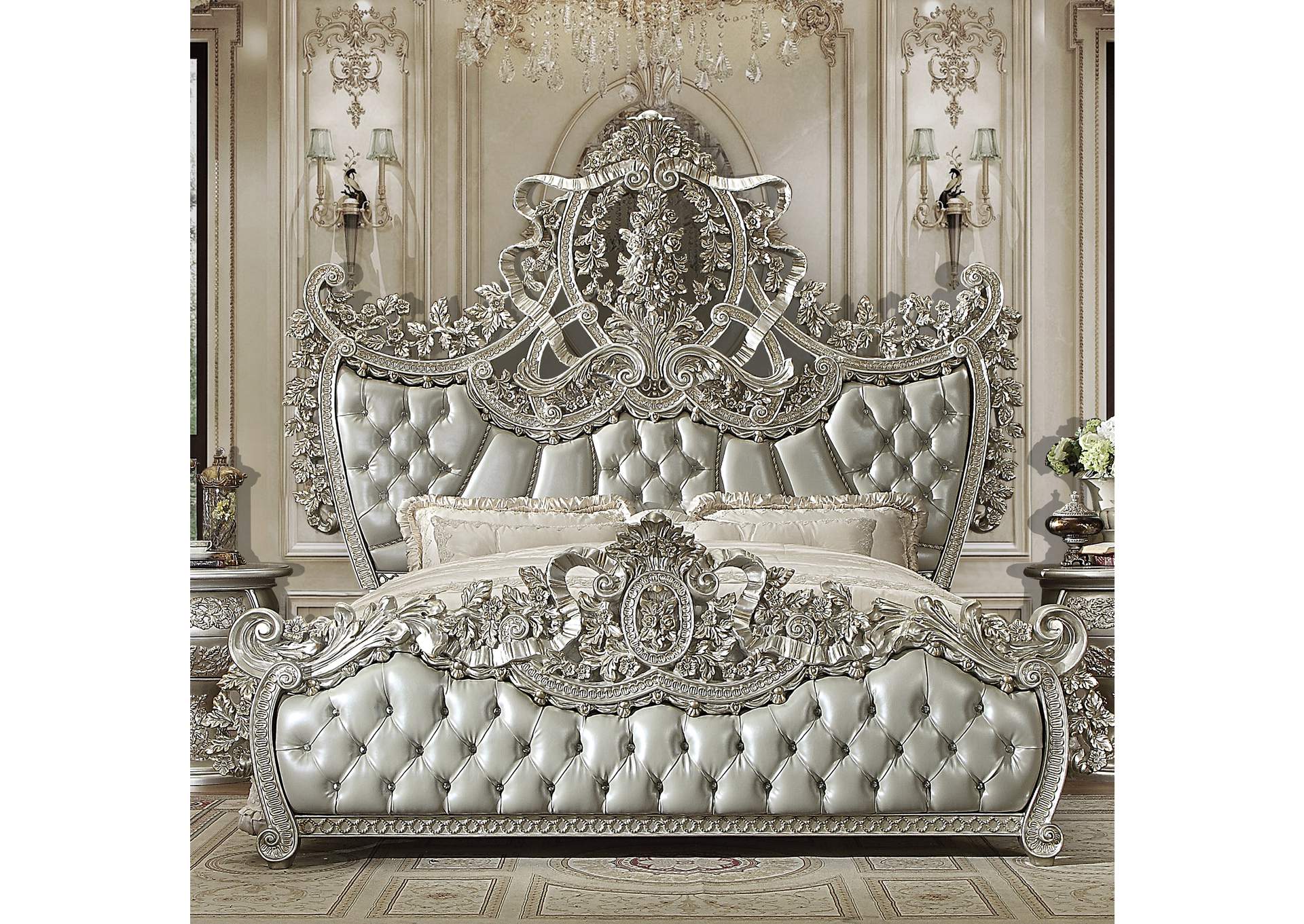 Metallic Silver Bed,Homey Design