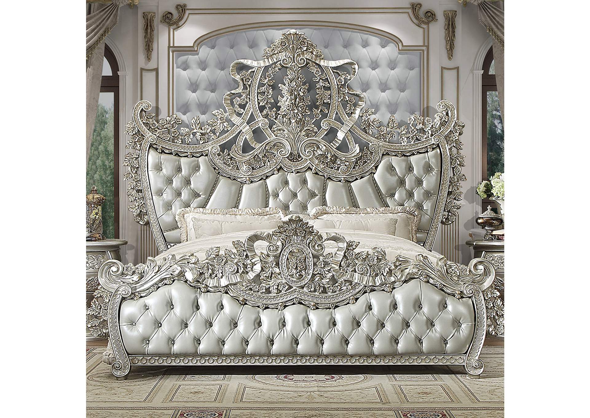 Metallic Silver 5 Piece Bedroom Set,Homey Design