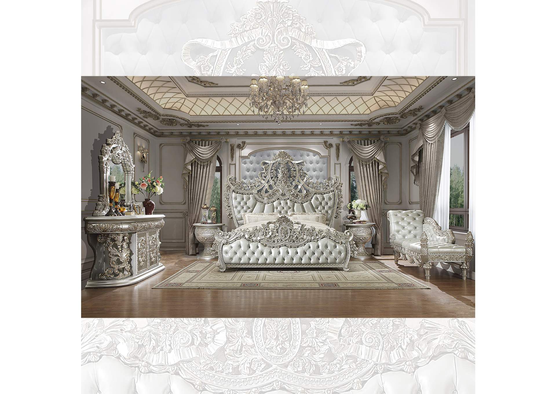 Metallic Silver 5 Piece Bedroom Set,Homey Design