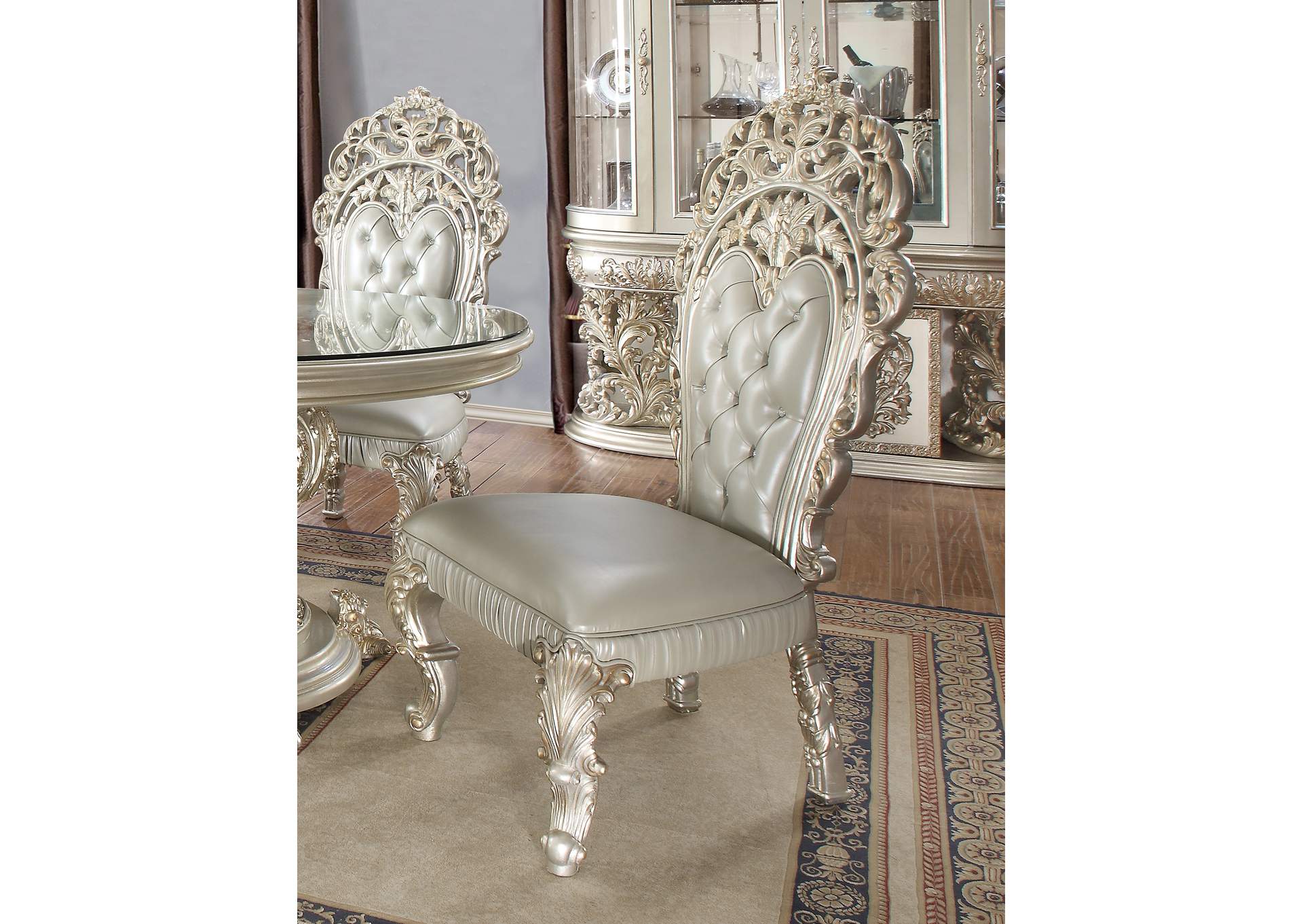 Metallic Silver Side Chairs [Set of 2],Homey Design