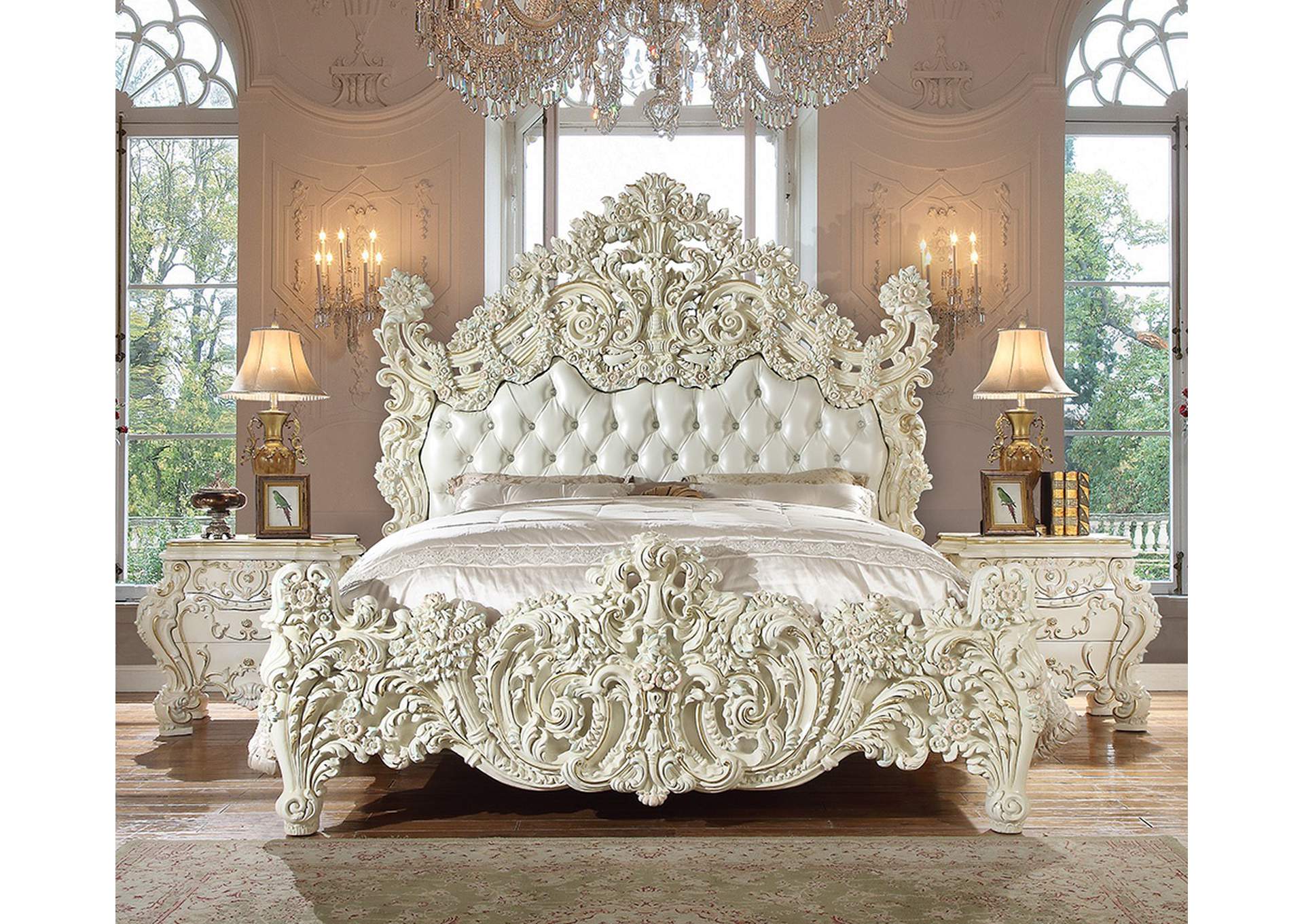 White Gloss Eastern King 5 Piece Bedroom Set,Homey Design