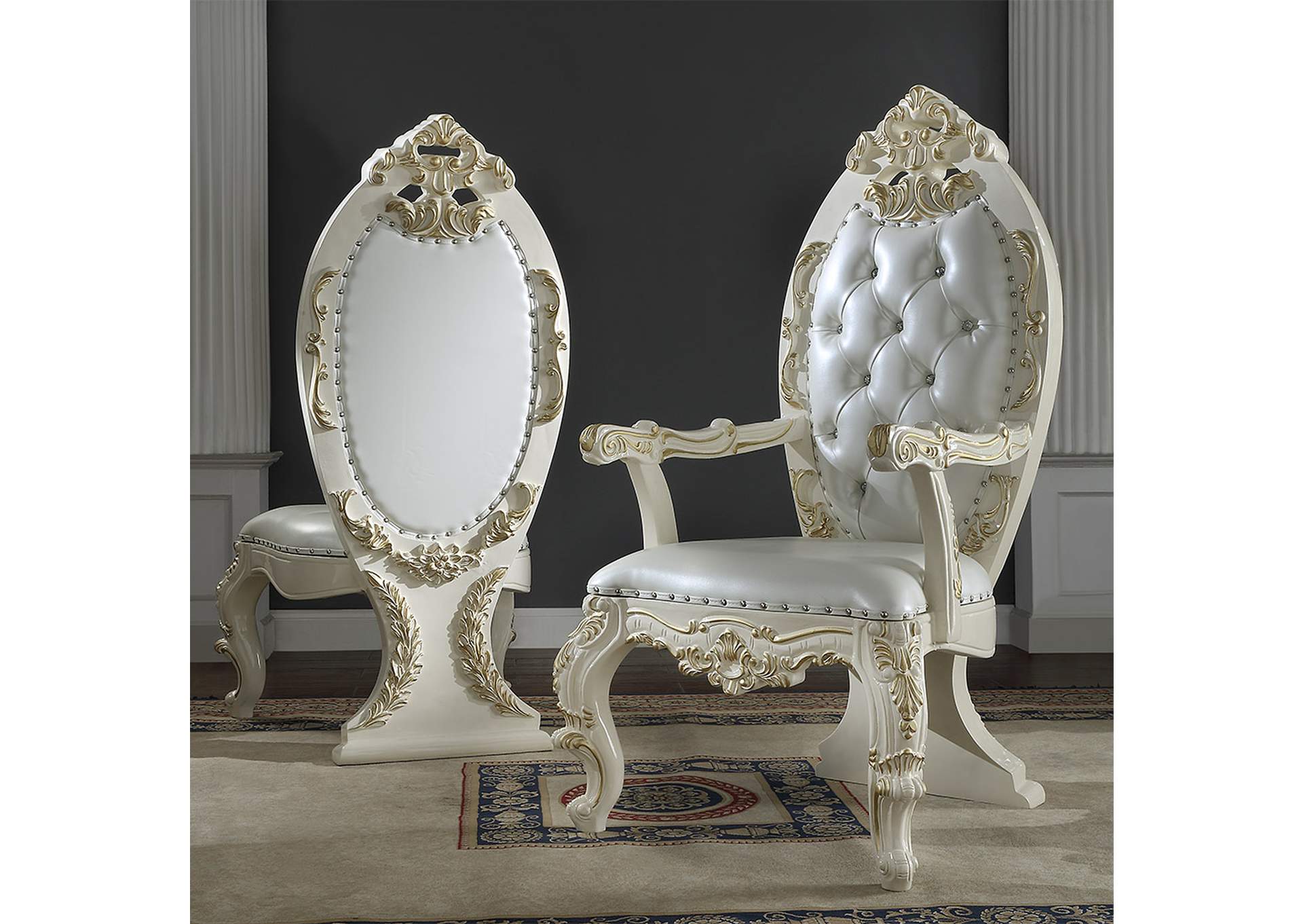 White Gloss & Gold Brush Highlights Arm Chair,Homey Design