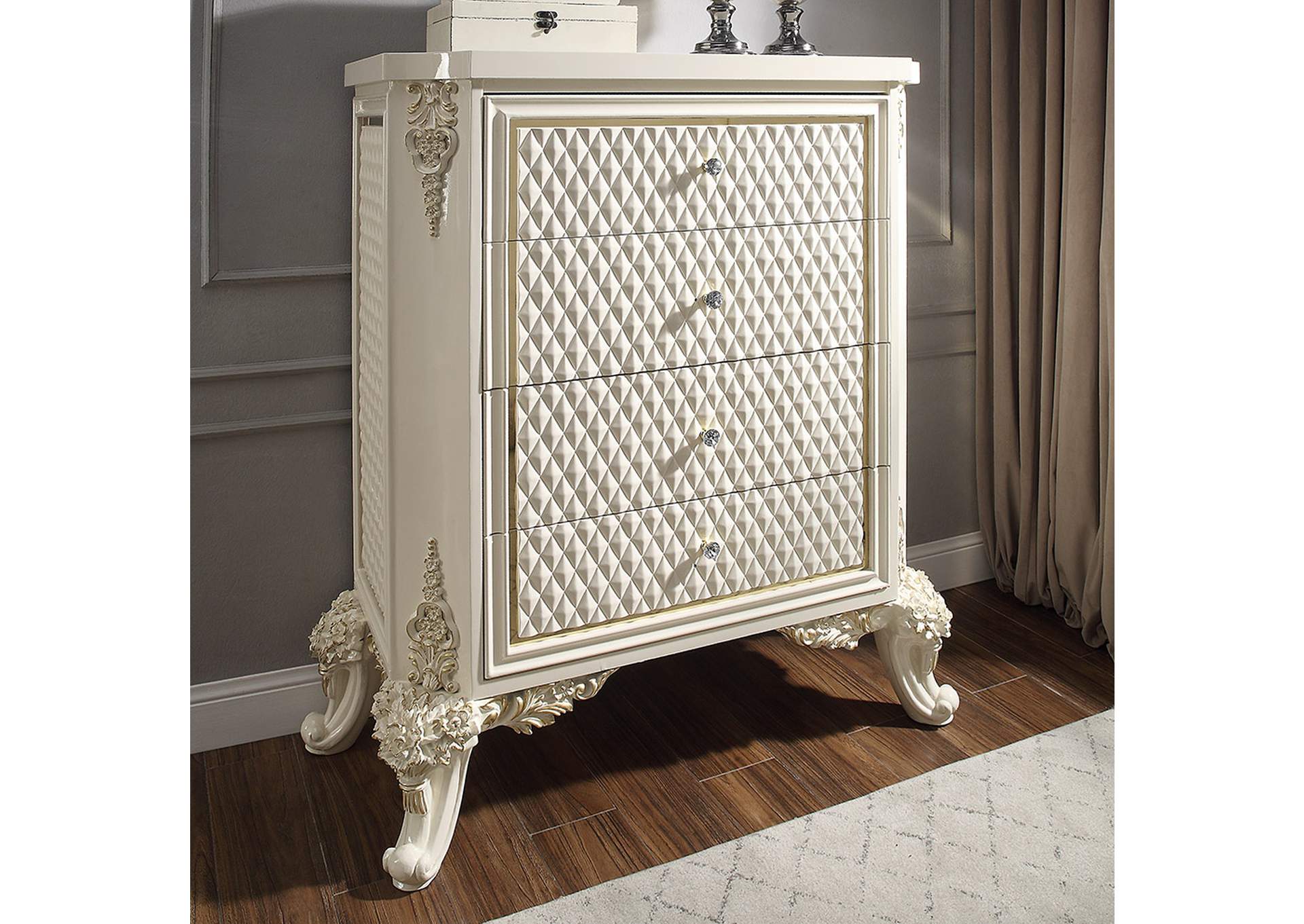 White Gloss & Gold Brush Chest,Homey Design