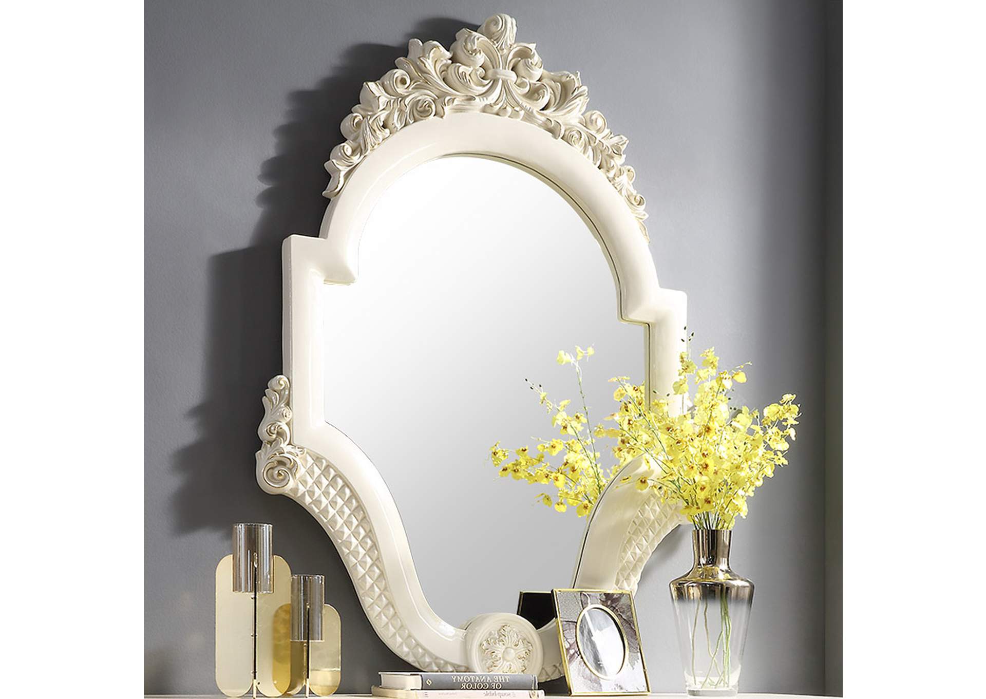 White Gloss & Gold Brush Mirror,Homey Design