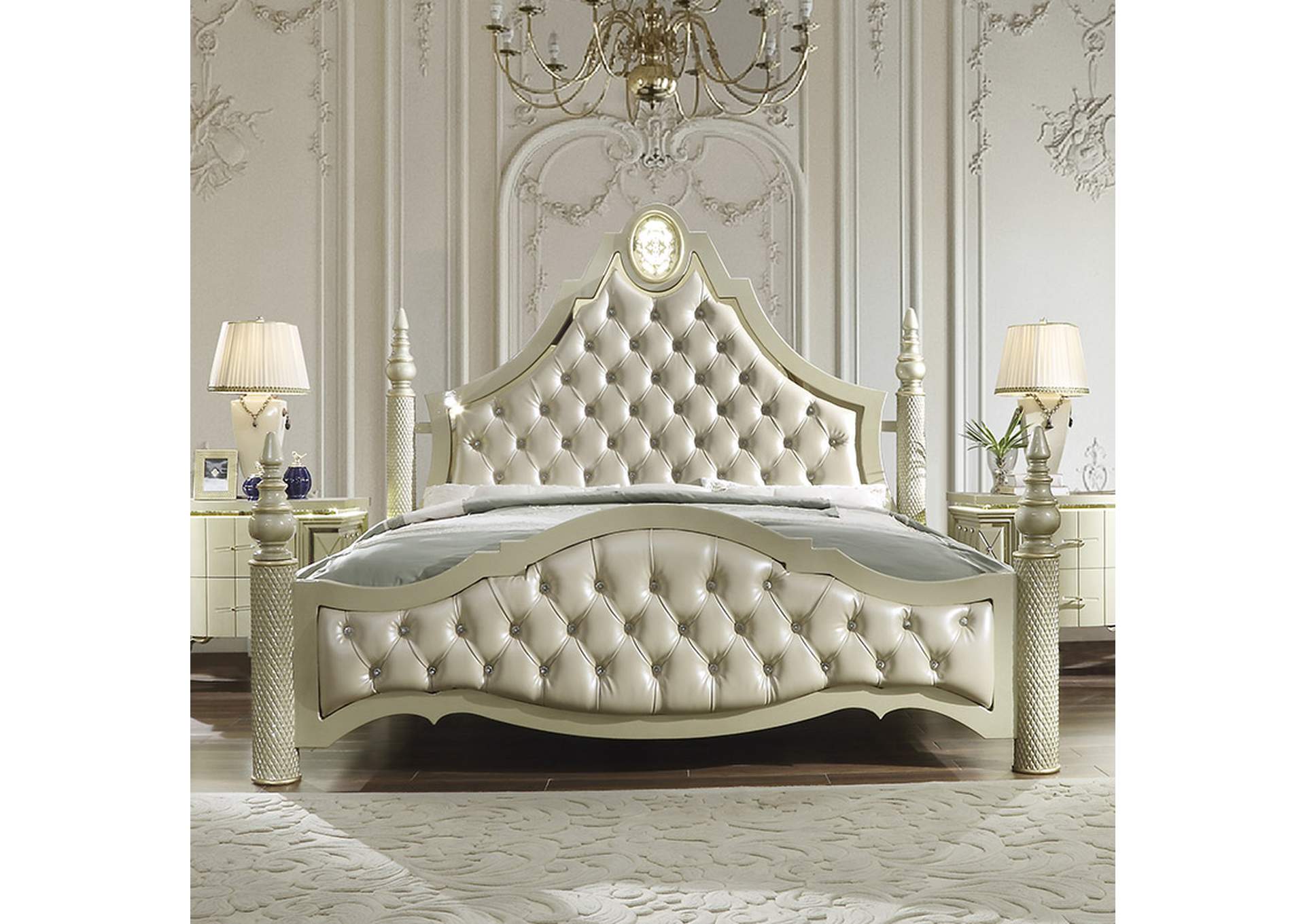 Satin Gold Bed Eastern King Bedroom Set,Homey Design