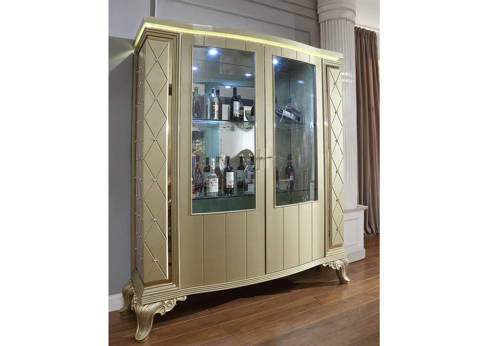 Satin Gold China Cabinet,Homey Design