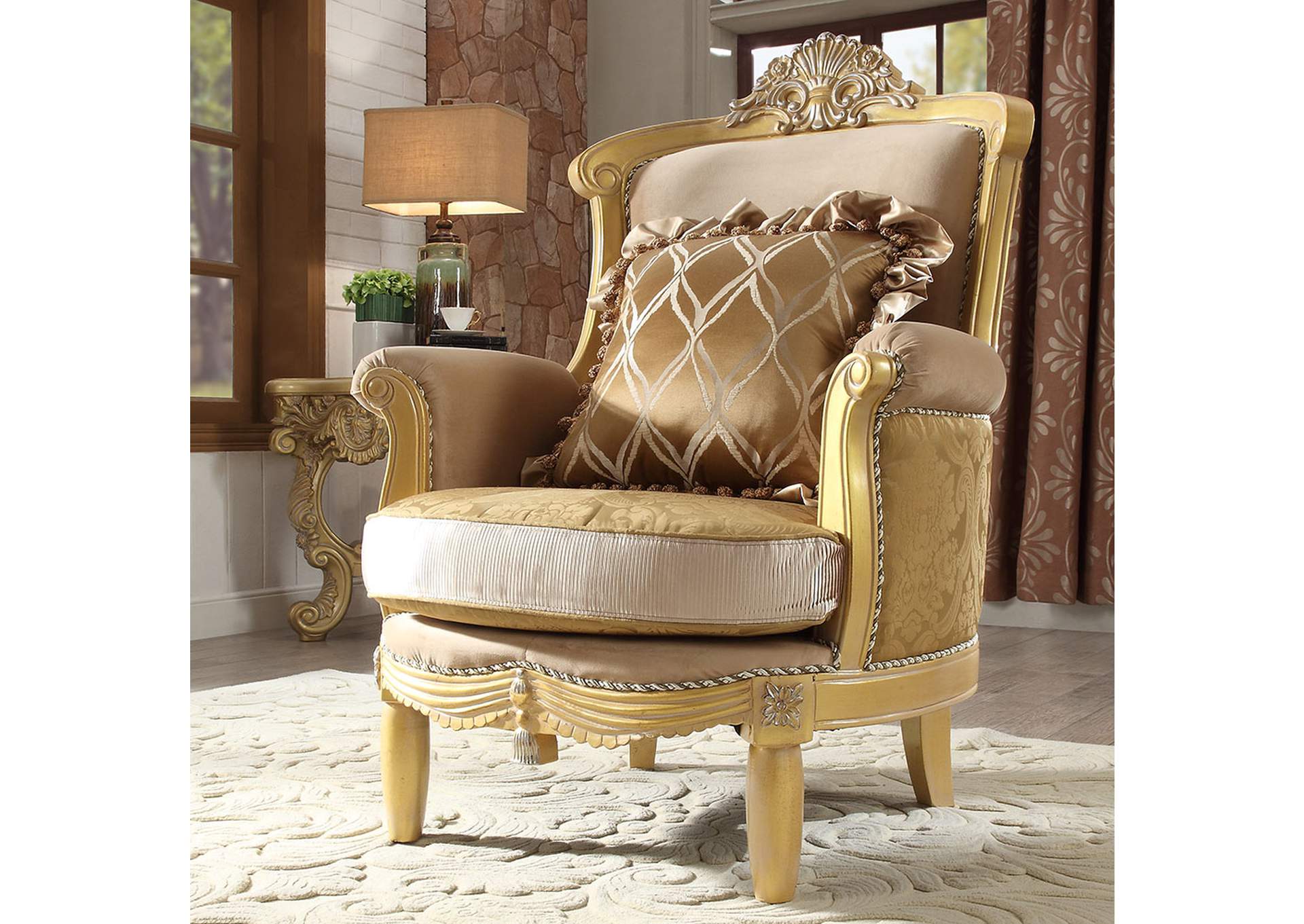 Metallic Antique Gold Arm Chair,Homey Design