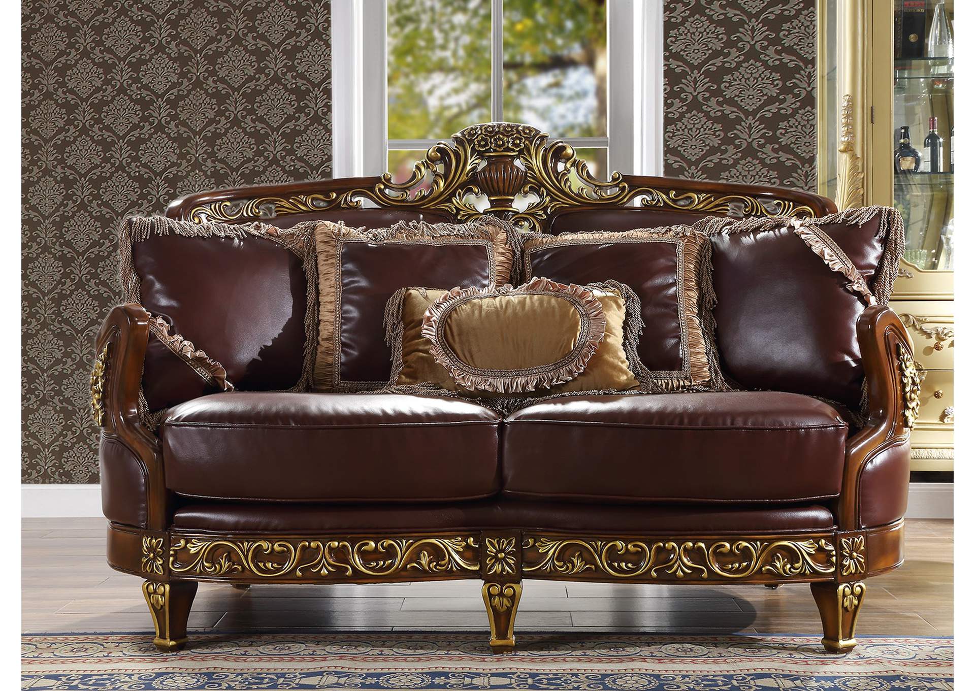 Mahogany &Amp; Metallic Bright Gold HD-89 3 Piece Sofa Set,Homey Design