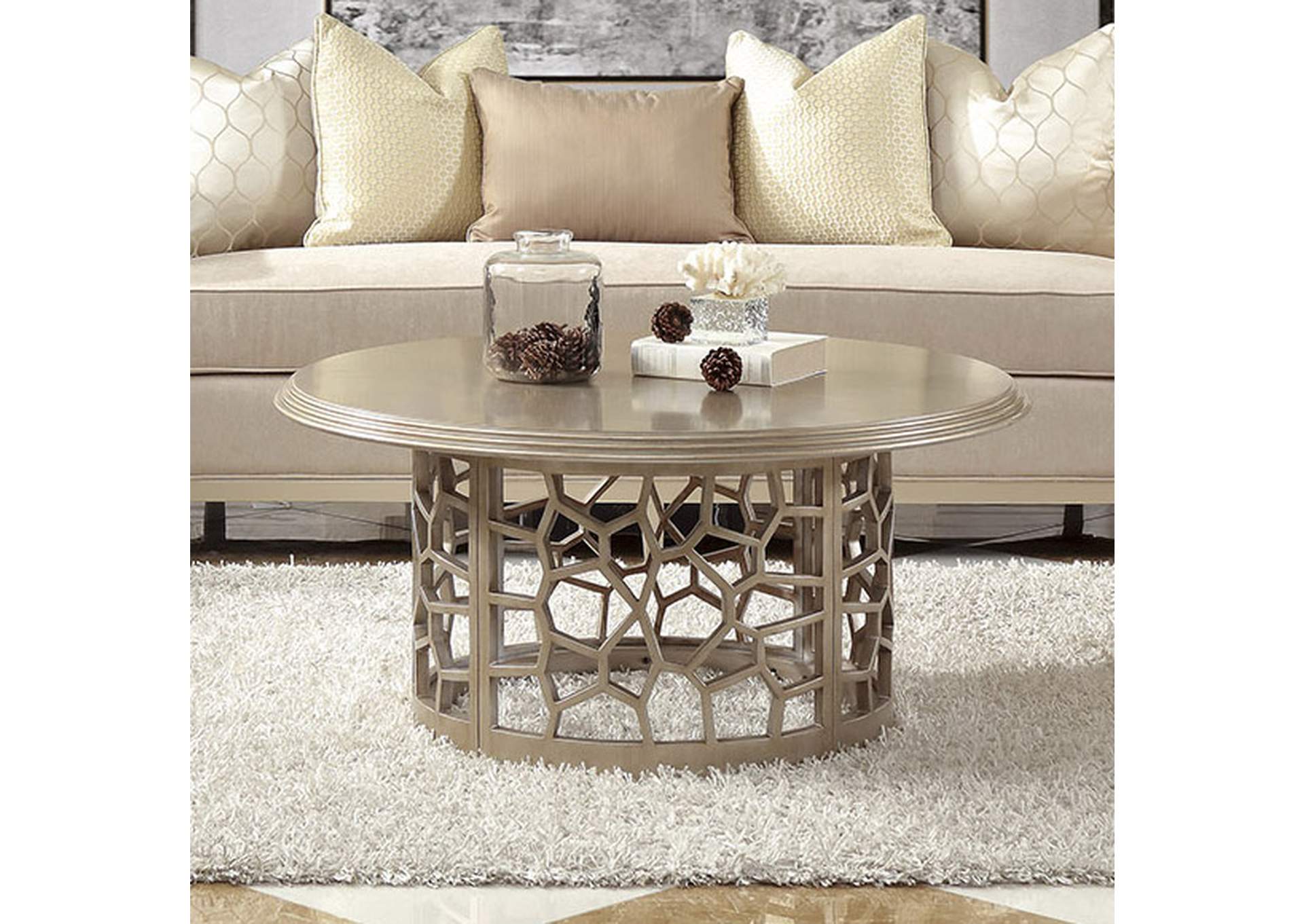 Champagne 3 Piece Coffee Table Set,Homey Design