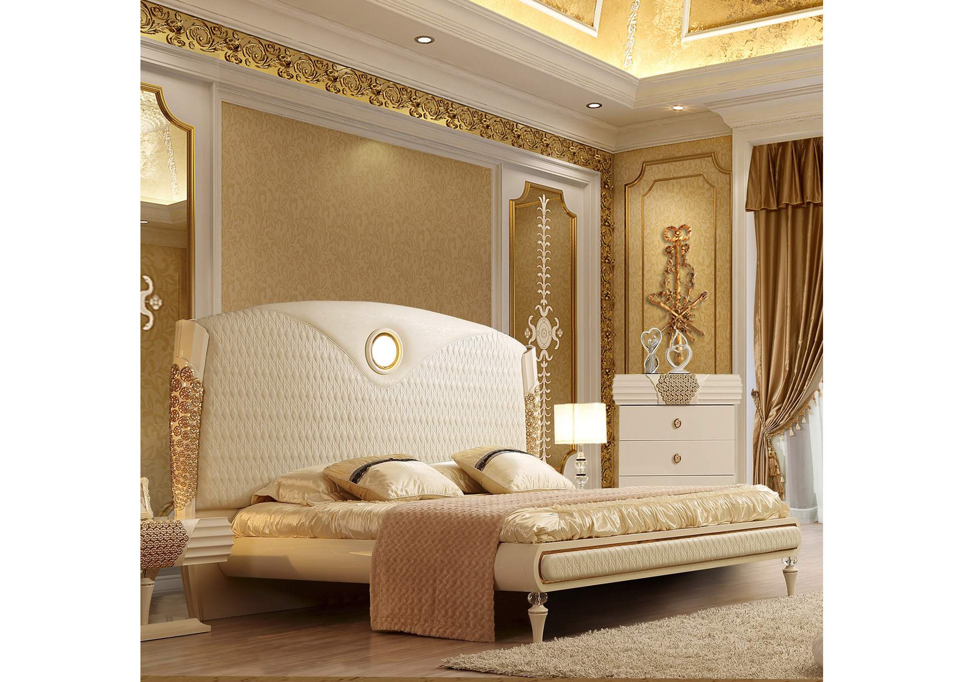 Syy White (Cream) Eastern King Bed,Homey Design