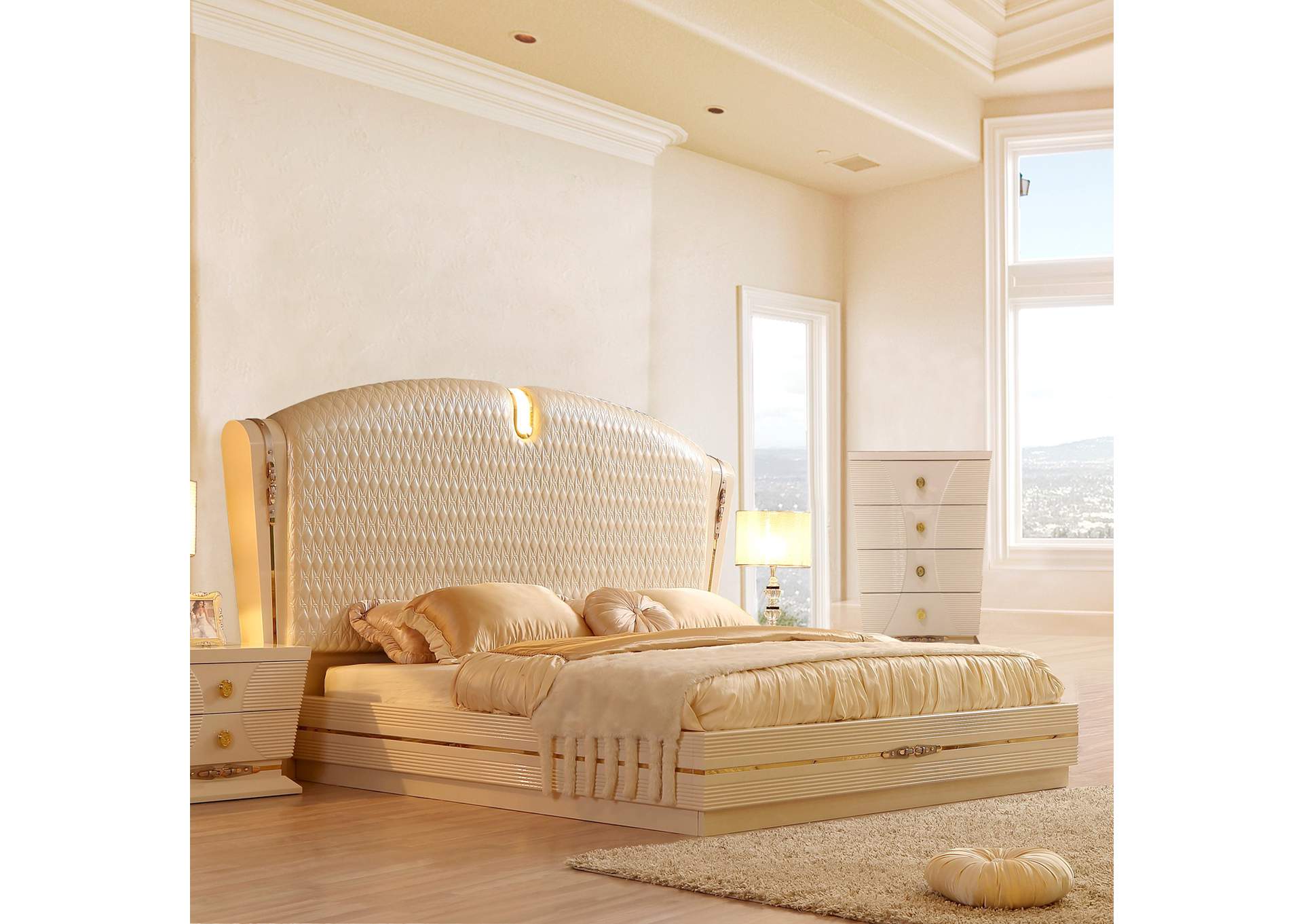 White Gloss Eastern King Bed,Homey Design