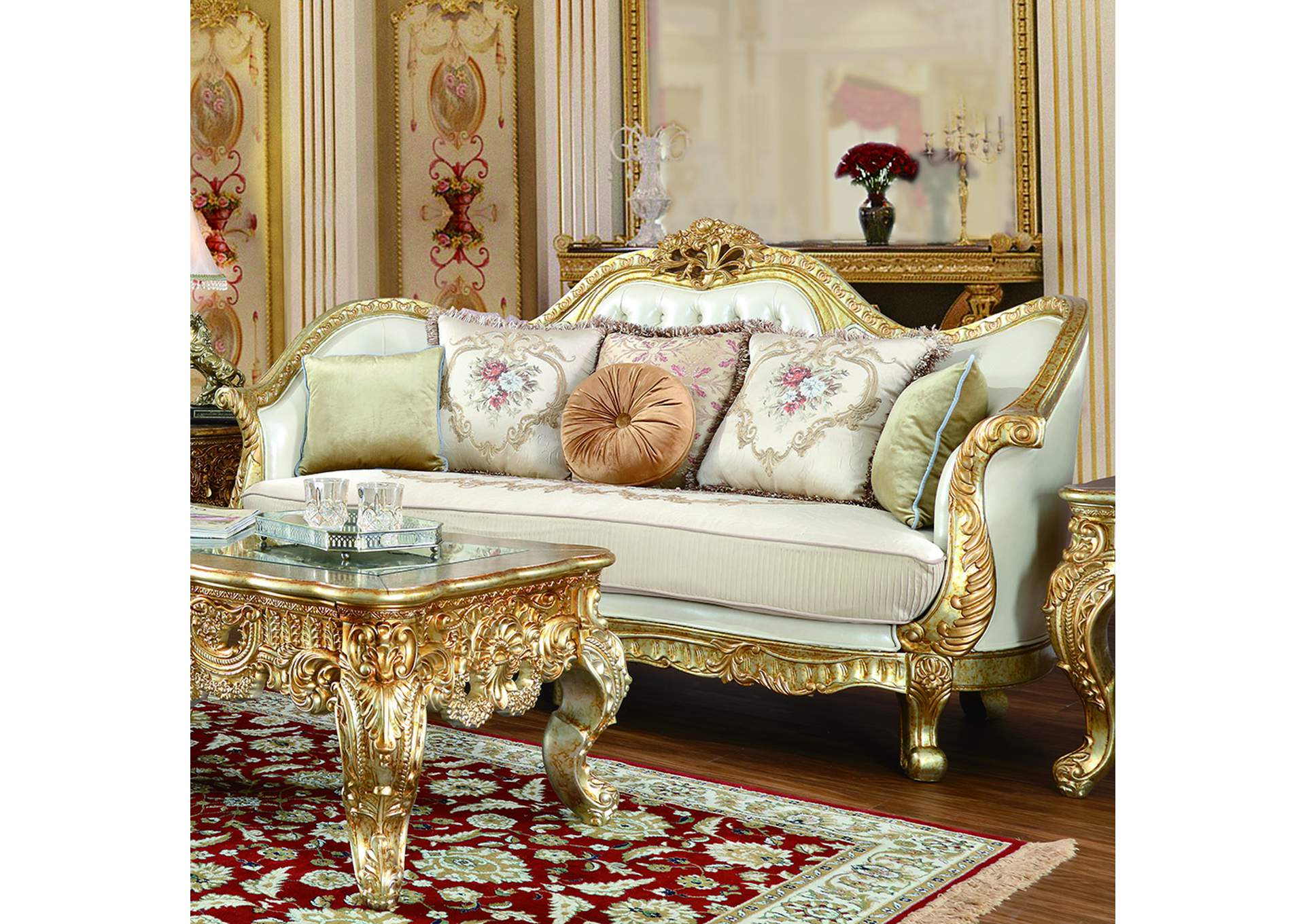 Metallic Antiqued Gold Sofa + Chair,Homey Design