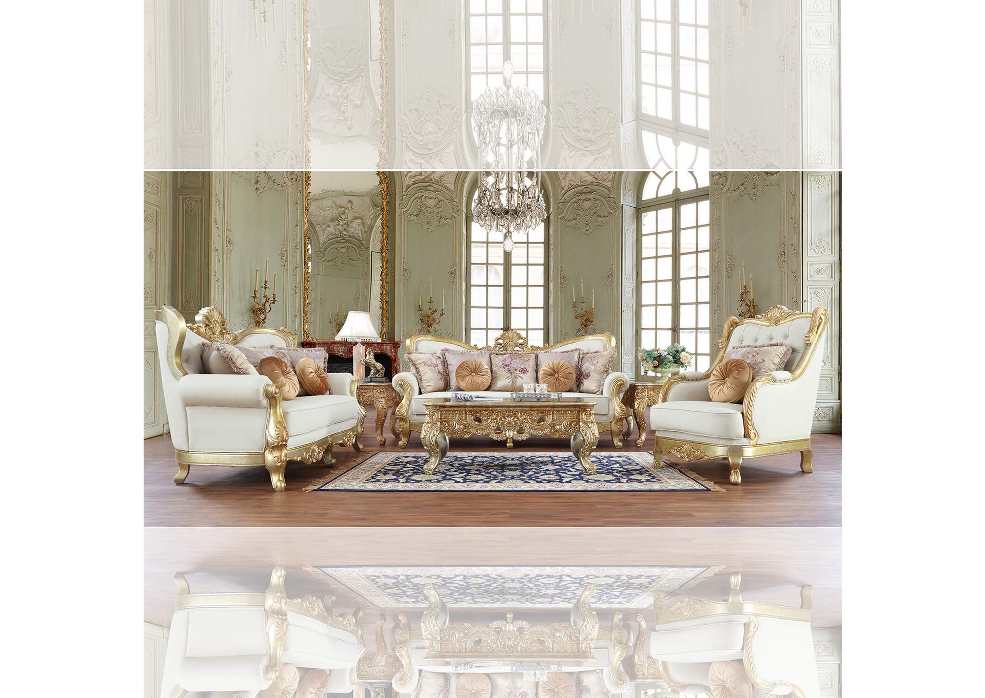 Metallic Antique Gold 3 Piece Sofa Set,Homey Design