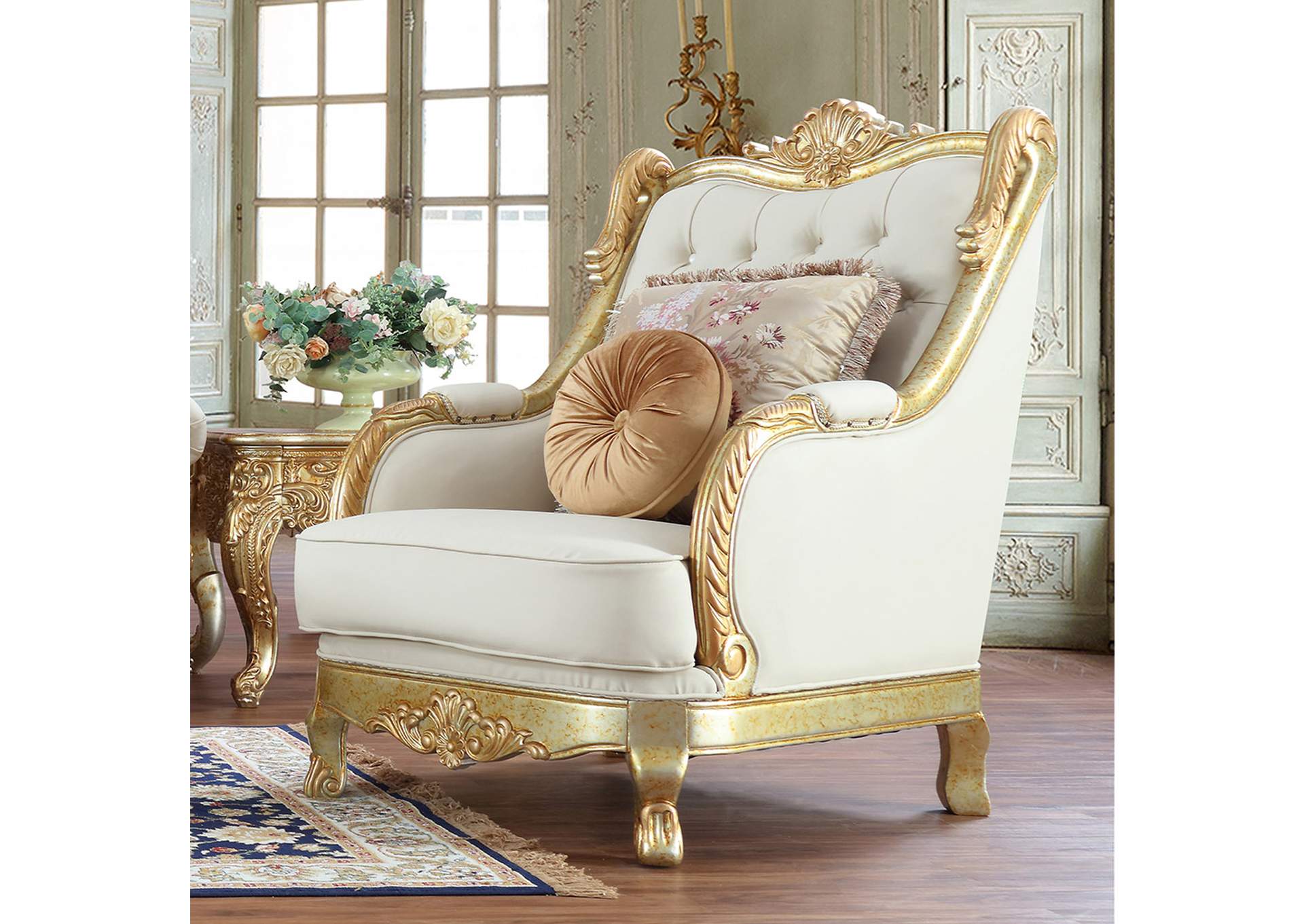 Metallic Antique Gold 3 Piece Sofa Set,Homey Design