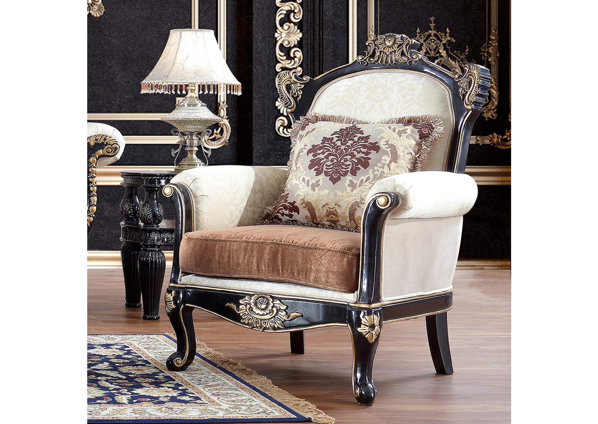 SmallBlack King Enamel + AntiqueGold; Silver Accents 3 Piece Sofa Set,Homey Design