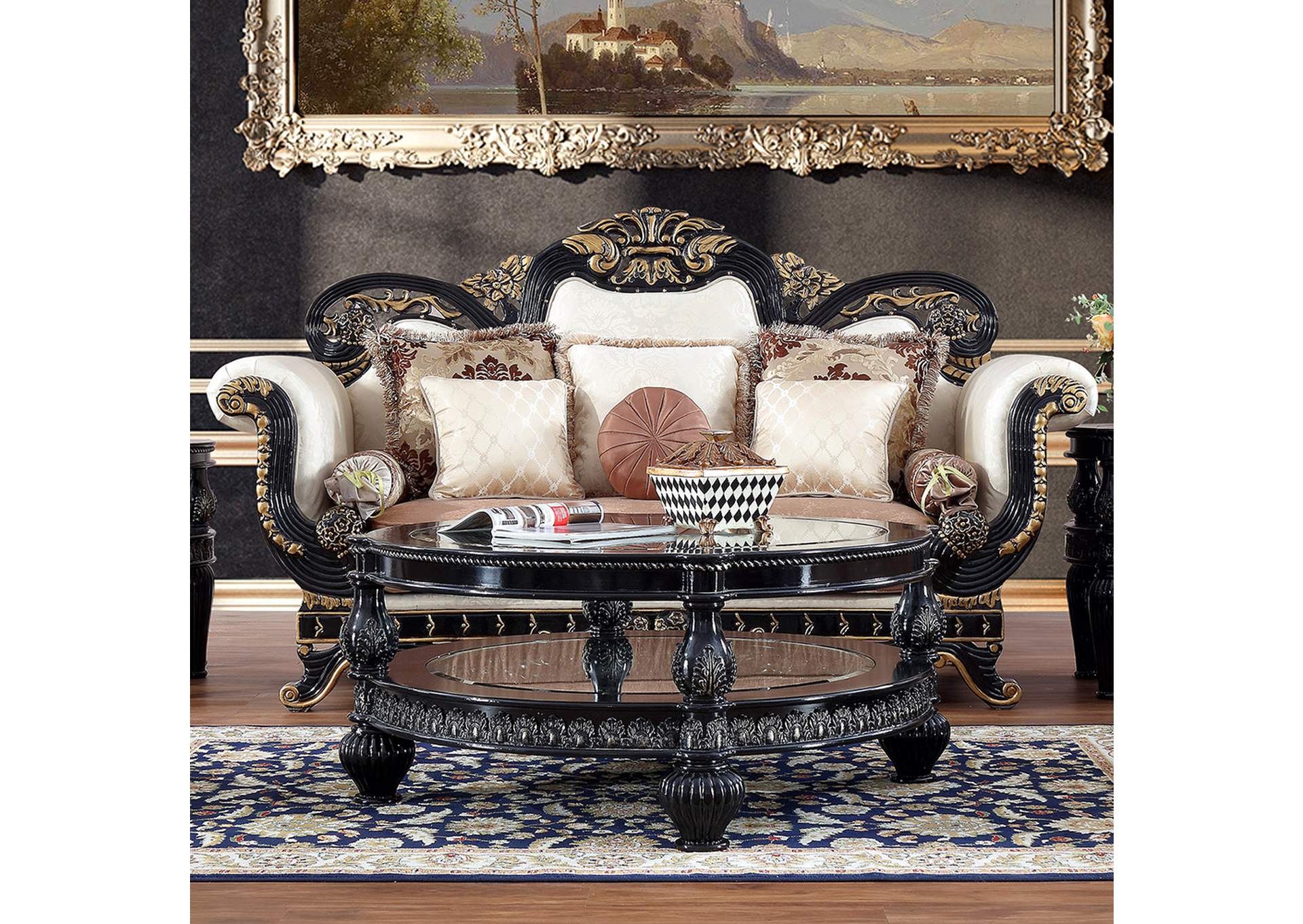 SmallBlack King Enamel + AntiqueGold; Silver Accents 3 Piece Sofa Set,Homey Design