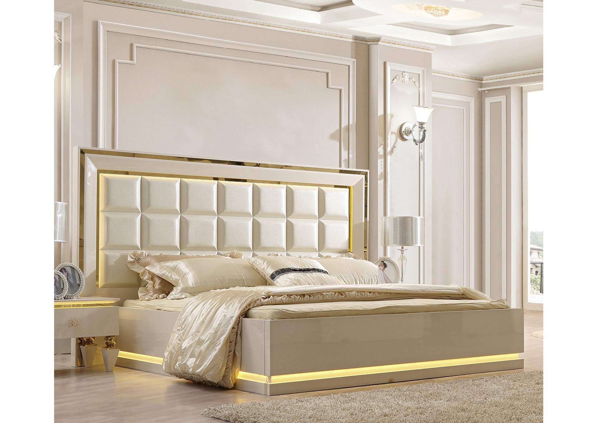 White Gloss California King Bed,Homey Design