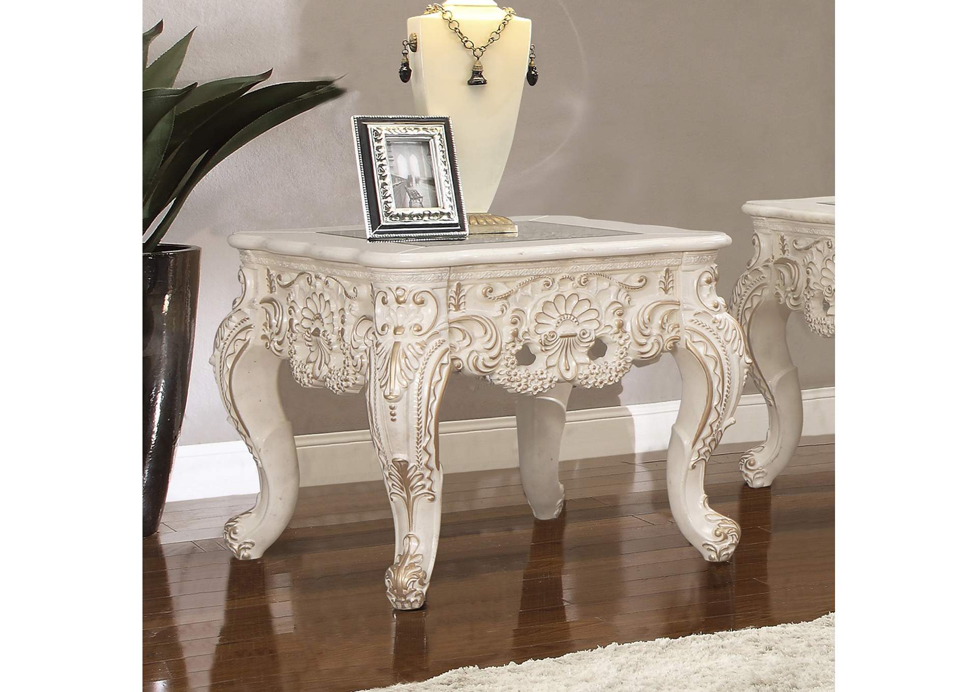 Ivory With Metallic Gold Highlights 3 Piece Coffee Table Set,Homey Design