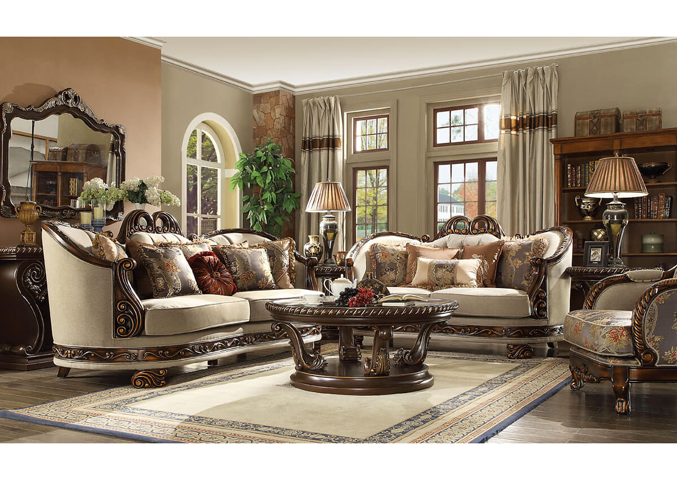 Dark Red Mahogany & Antique Gold Arm Chair,Homey Design