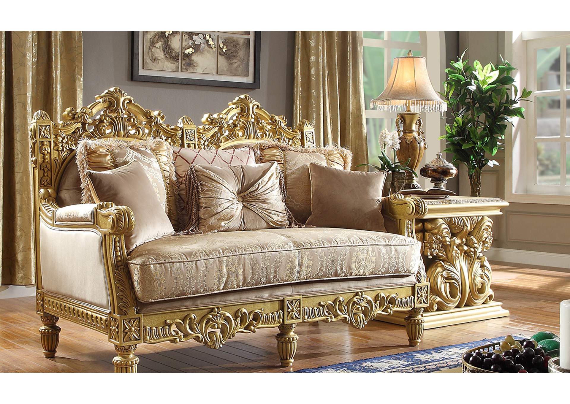 Metallic Bright Gold 3 Piece Sofa Set,Homey Design