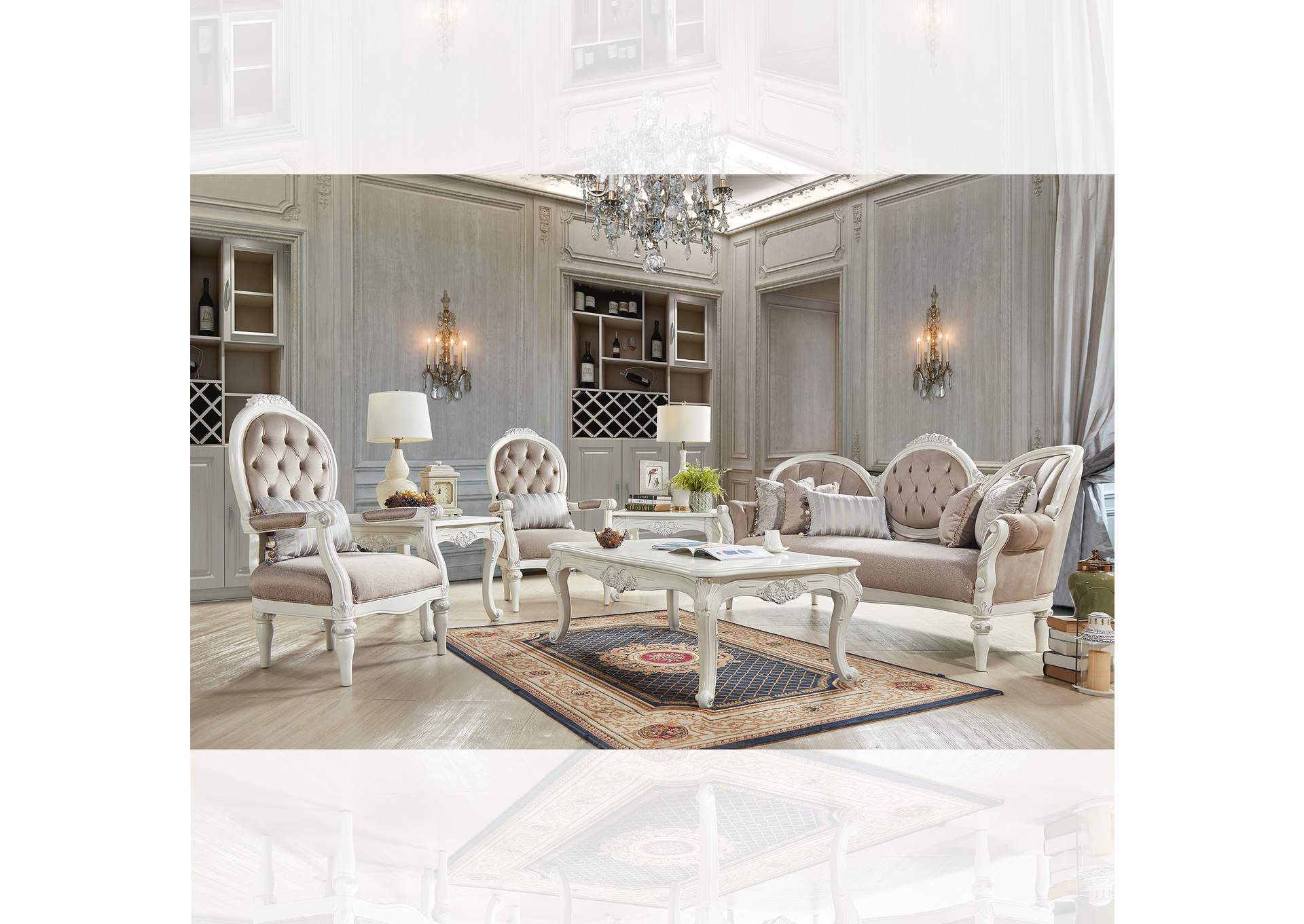 Ivory 3 Piece Salon Sofa Set,Homey Design