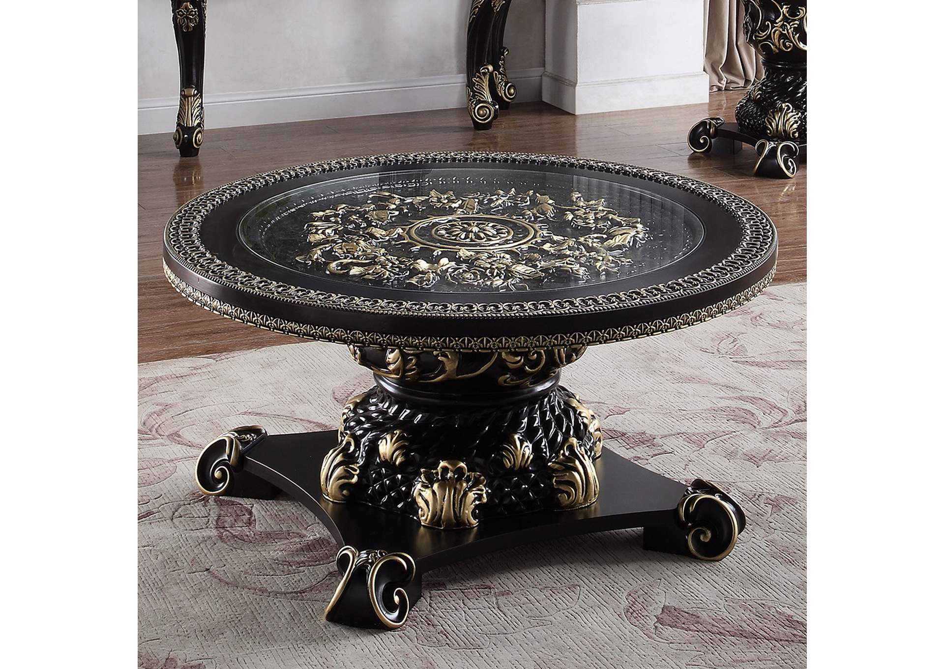 Ebony Black King With Antique Gold 3 Piece Coffee Table Set,Homey Design