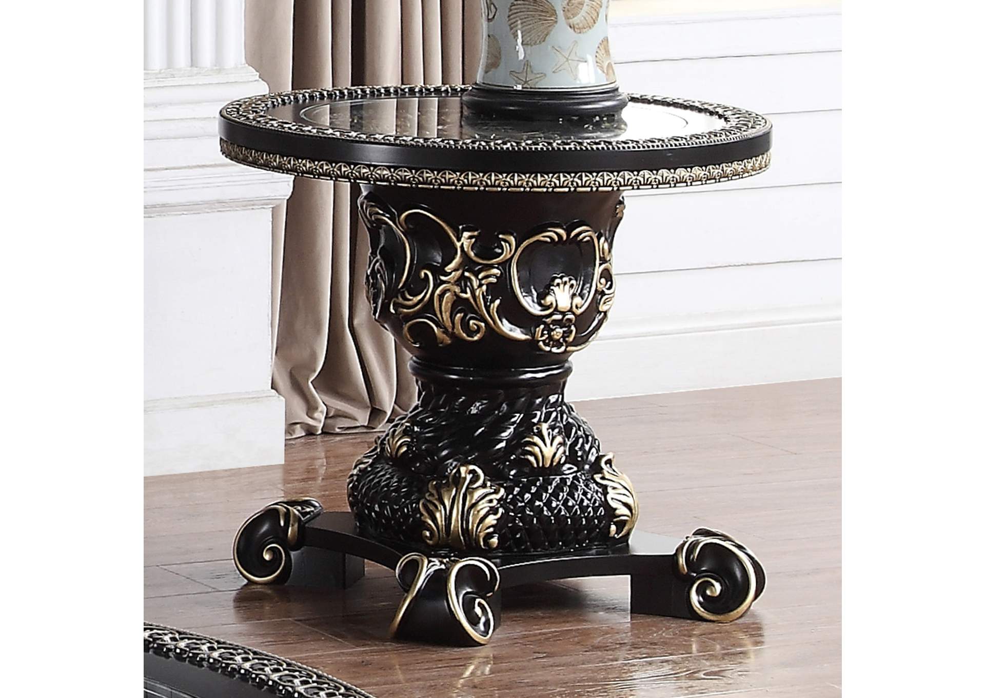 Ebony Black King With Antique Gold 3 Piece Coffee Table Set,Homey Design