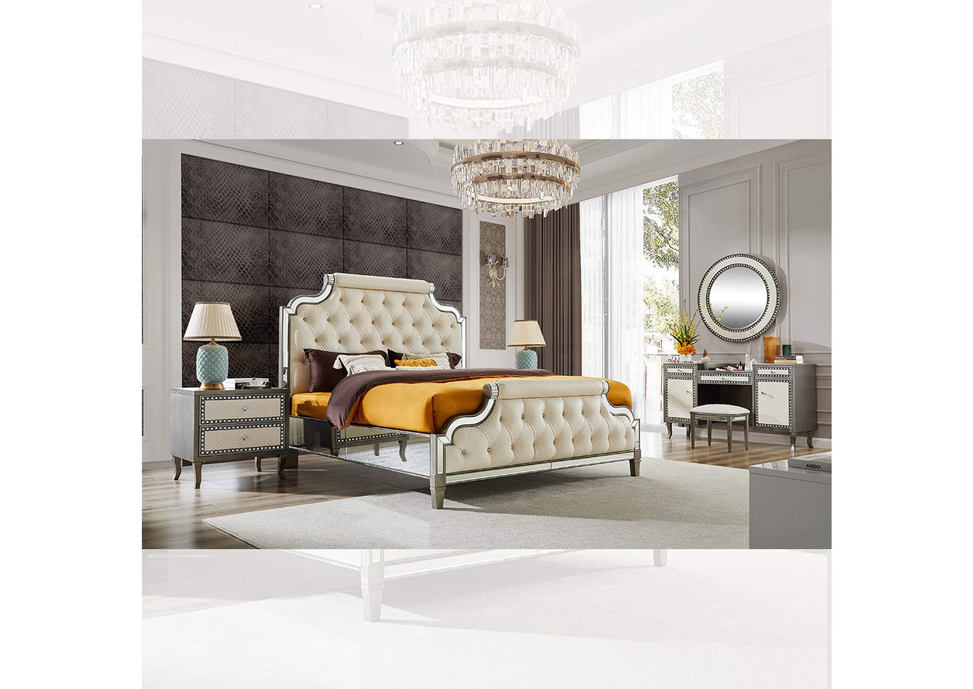 Dark Silver Grey 5 Piece Bedroom Set,Homey Design