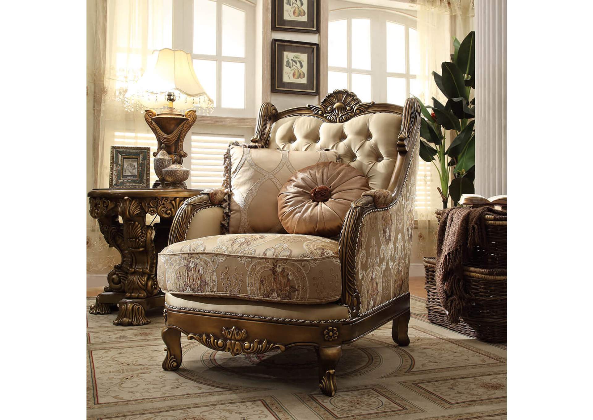 Metallic Antique Gold; Perfect Brown 3 Piece Sofa Set,Homey Design