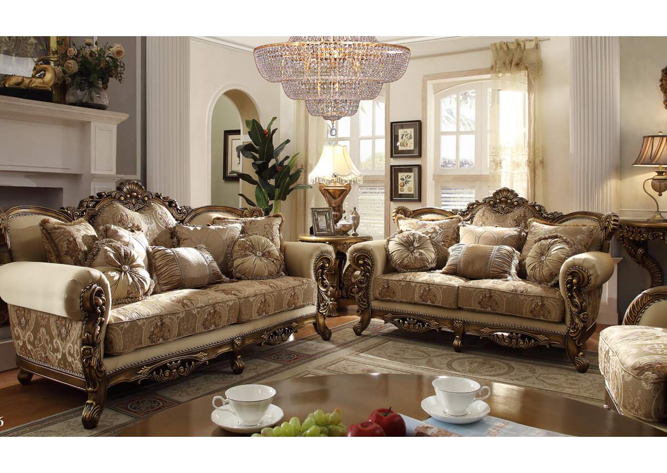 Metallic Antique Gold; Perfect Brown 3 Piece Sofa Set,Homey Design