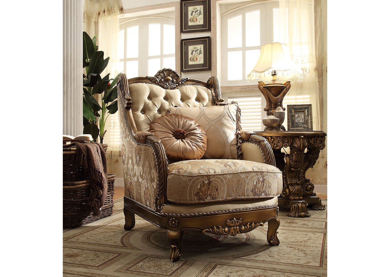 Antique Gold & Brown Arm Chair,Homey Design