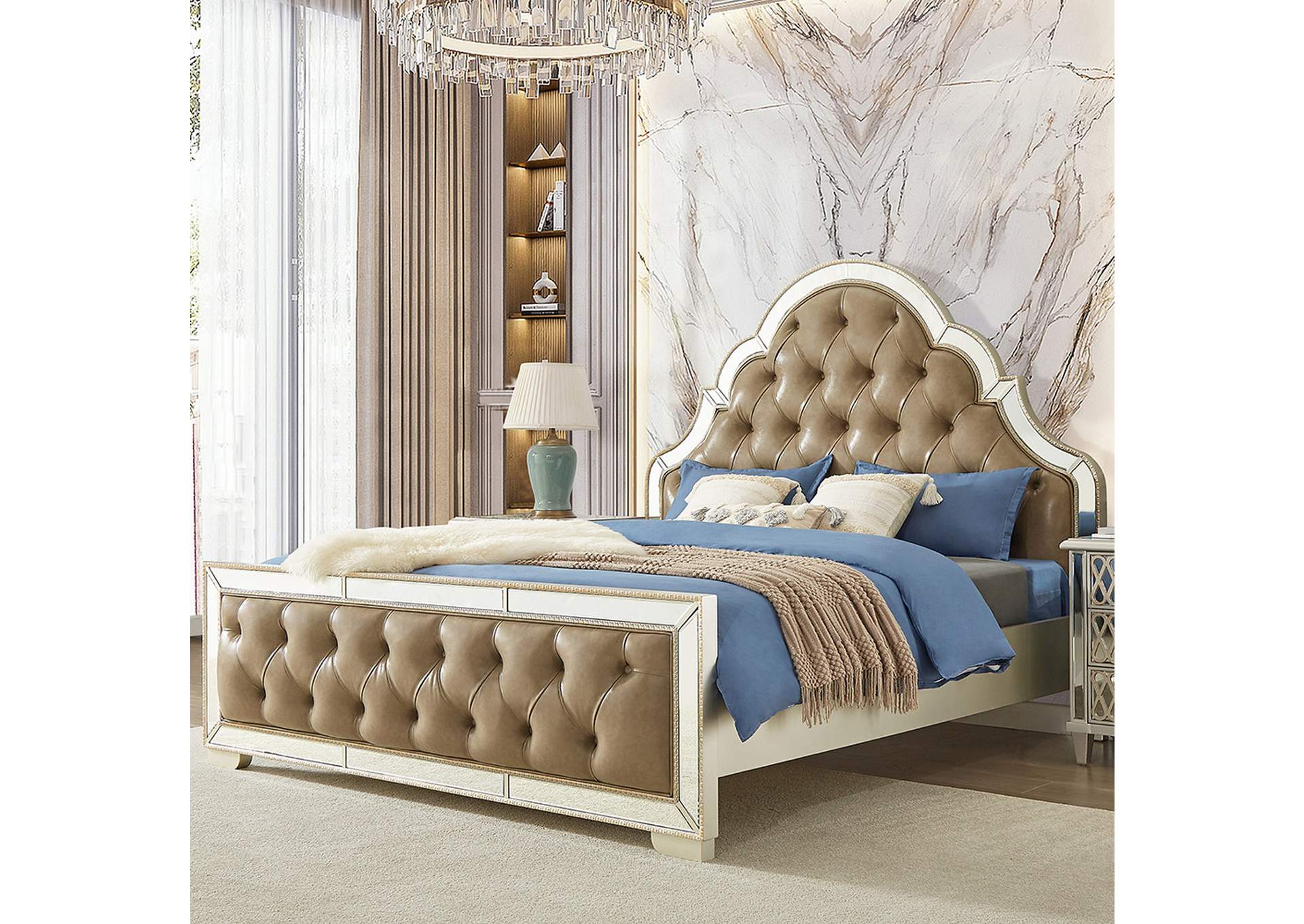 Champagne Silver Gold 5 Piece Bedroom Set,Homey Design