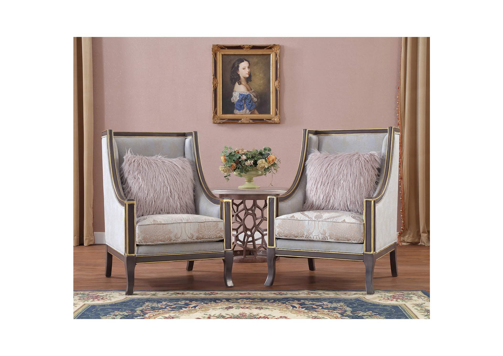 Storm Grey & Gold 3 Piece Sofa Set,Homey Design