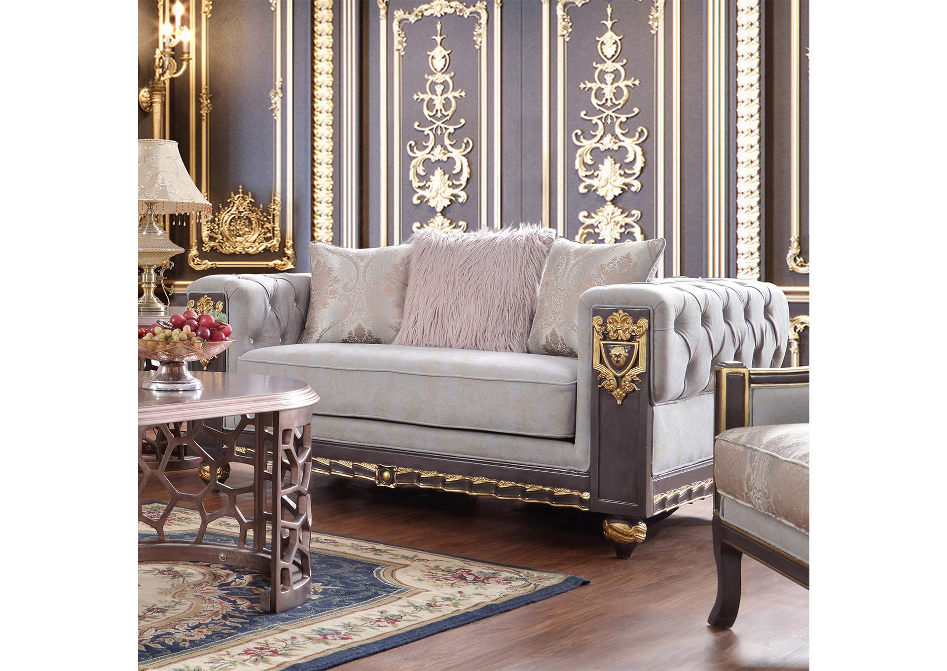 Storm Grey & Gold 3 Piece Sofa Set,Homey Design
