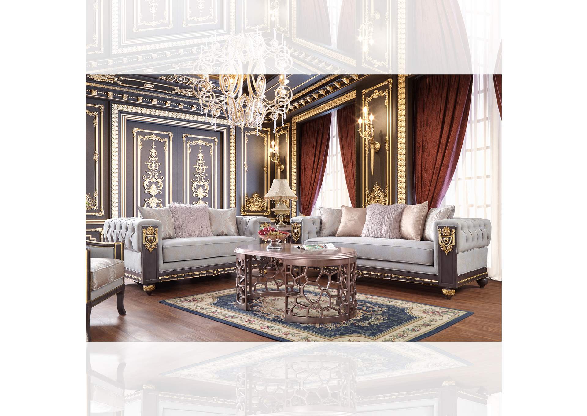 Storm Grey & Gold 3 Piece Sofa Set,Homey Design
