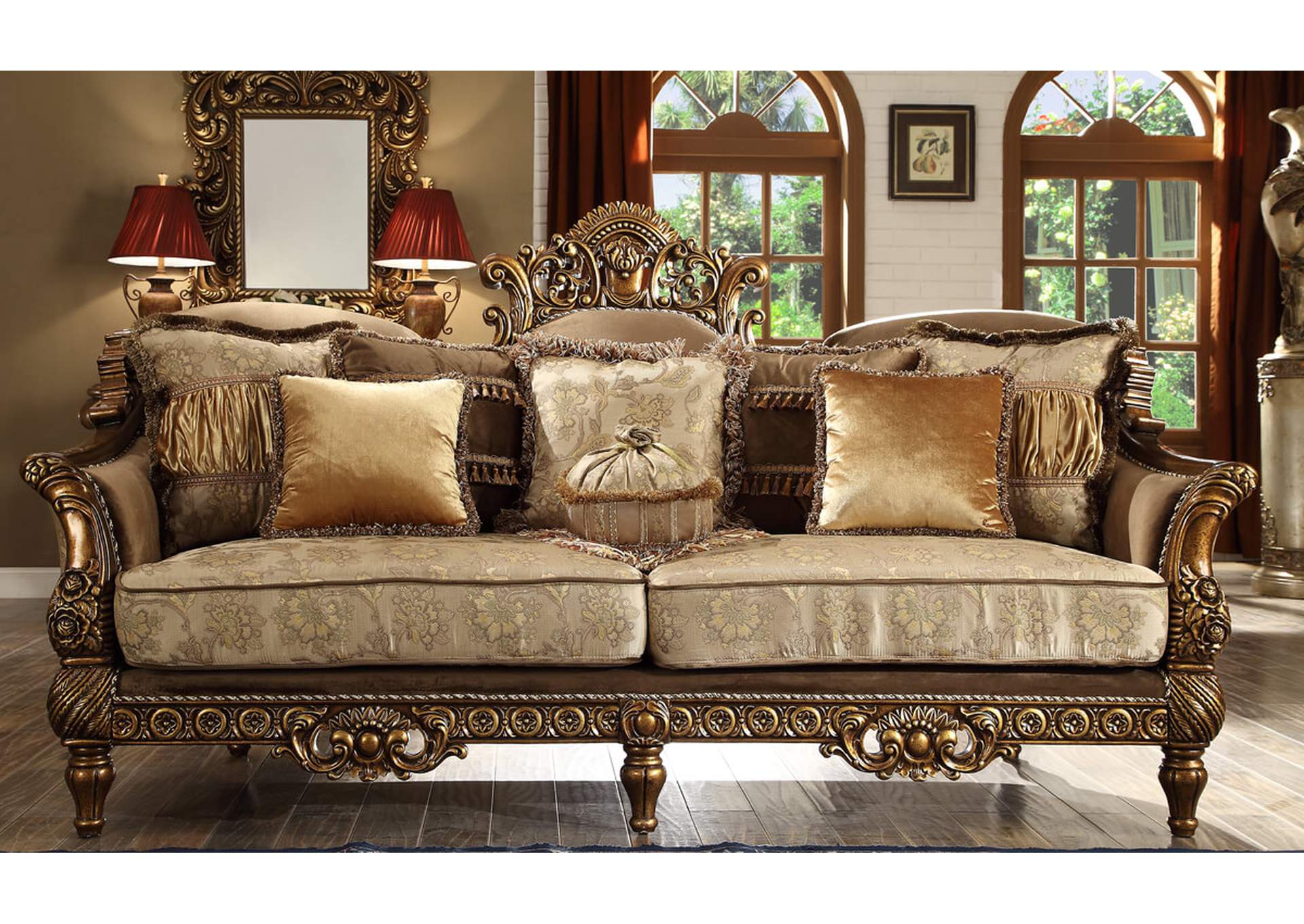 Metallic Antique Gold 3 Piece Sofa Set,Homey Design