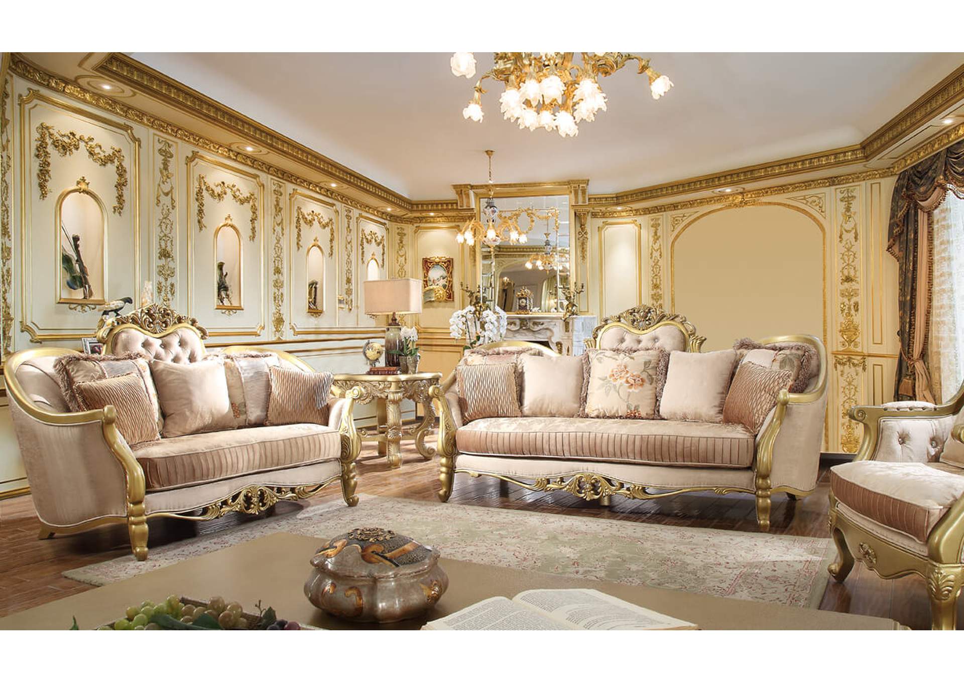 Gold & Beige Arm Chair,Homey Design