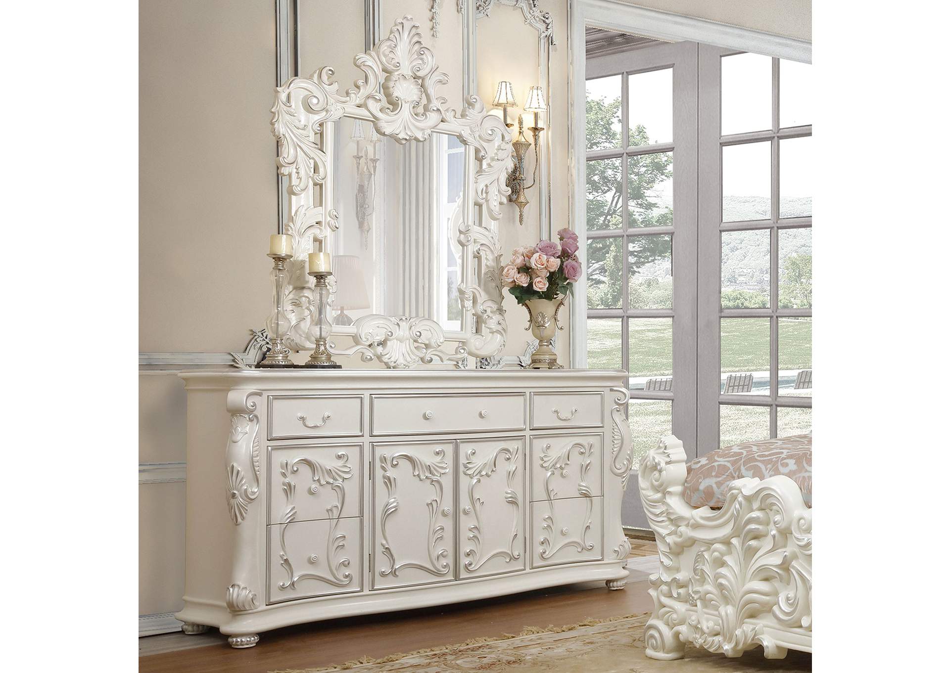 Ivory With Silver Accents 5 Piece Bedroom Set Ivory,Homey Design