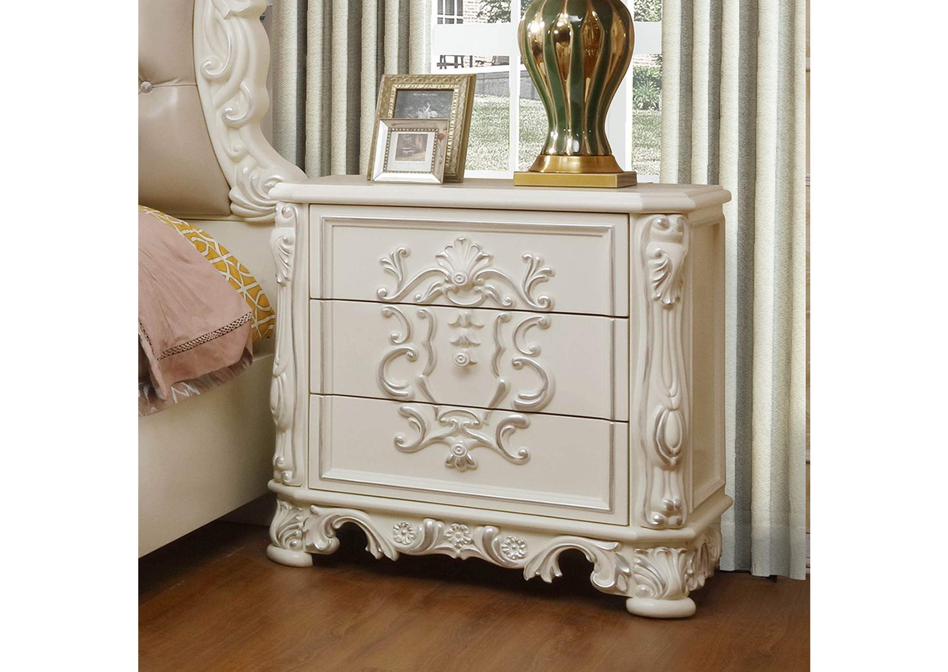 Ivory With Silver Accents 5 Piece Bedroom Set Ivory,Homey Design