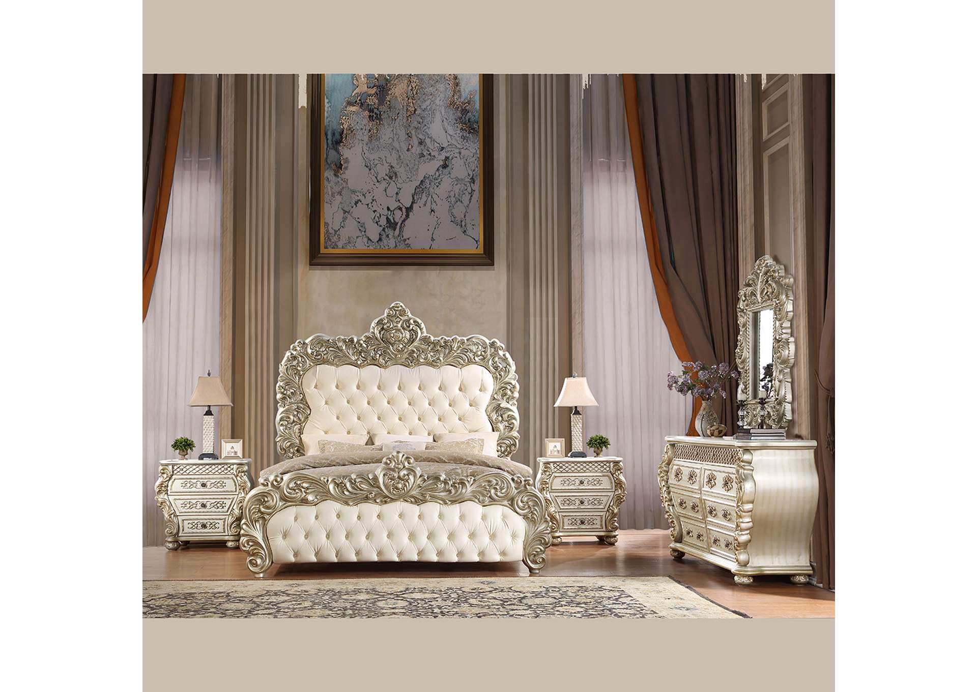 Metallic Champagne 5 Piece Bedroom Set,Homey Design