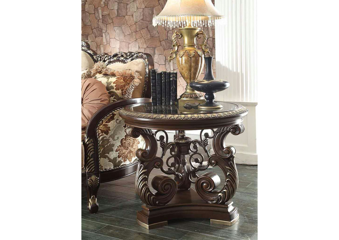 Brown Cherry & Silver End Table,Homey Design