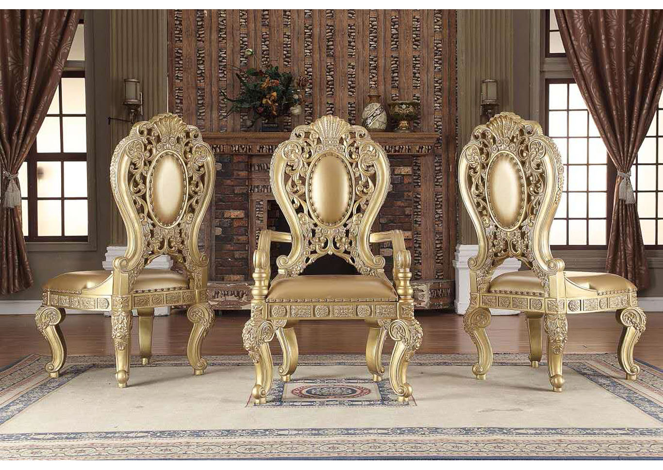 Metallic Bright Gold Arm Dining Chair [Set of 2],Homey Design